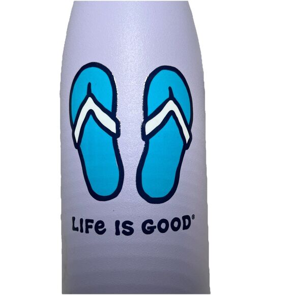 NWT Life is Good Stainless Steel 14 oz Water Bottle Purple Flip Flops Straw New - Picture 2 of 11